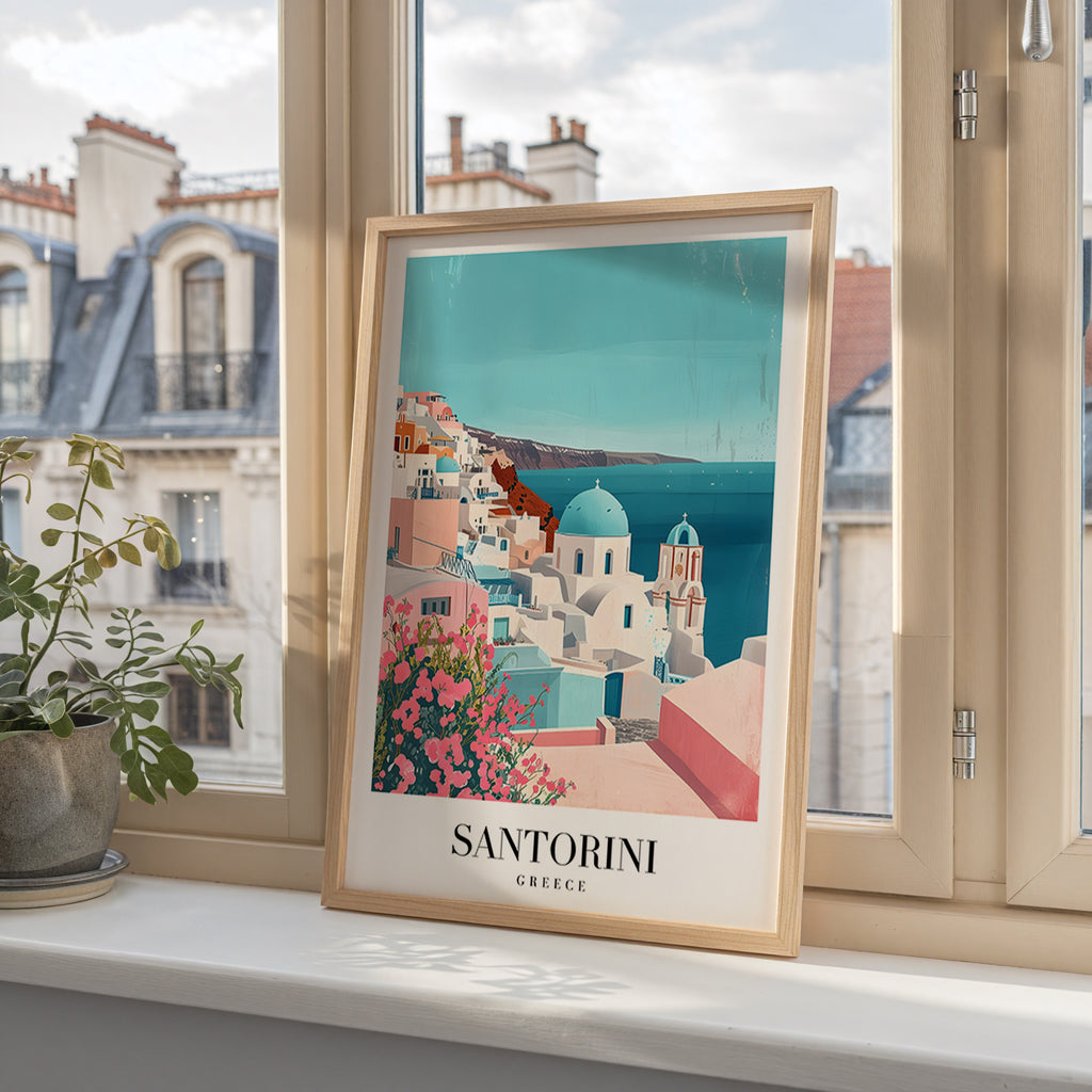 The Santorini poster visad rakt fram – Bozetto affisch i hög tryckkvalitet i hög tryckkvalitet