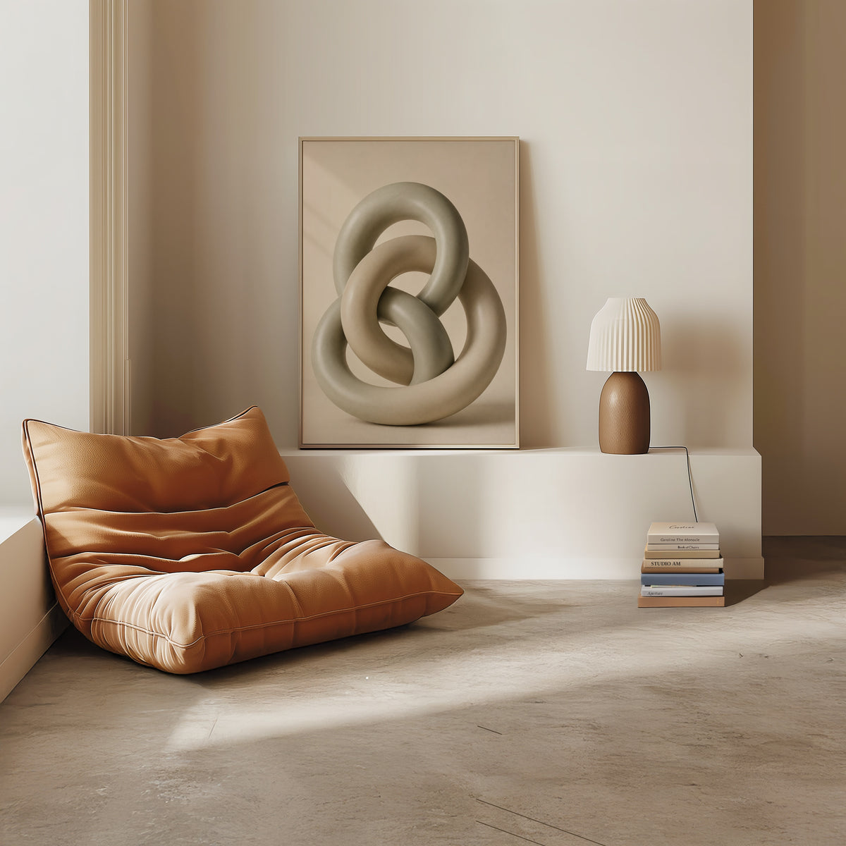 Looped Clay affisch i ljust minimalistiskt vardagsrum – köp enkelt hos Bozetto i hög kvalitet