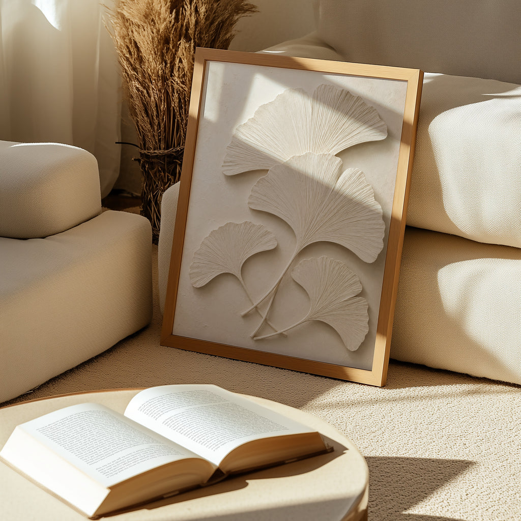 Ginkgo Relief poster i stilrent hem med modern inredning – köp enkelt hos Bozetto