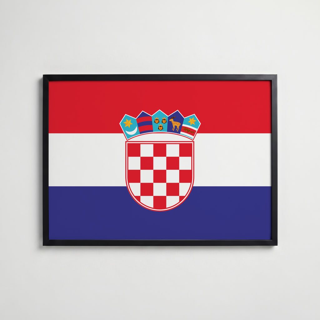 Croatia National Flag Poster i svart ram – stilren konsttryck som väggdekor från Bozetto