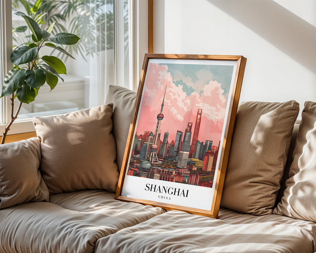 Väggmockup av Echoes Of Shanghai affisch på ljus vägg – Bozetto konsttryck – nr 4