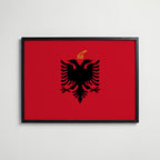 Albania National Flag Poster i svart ram – stilren konsttryck som väggdekor från Bozetto