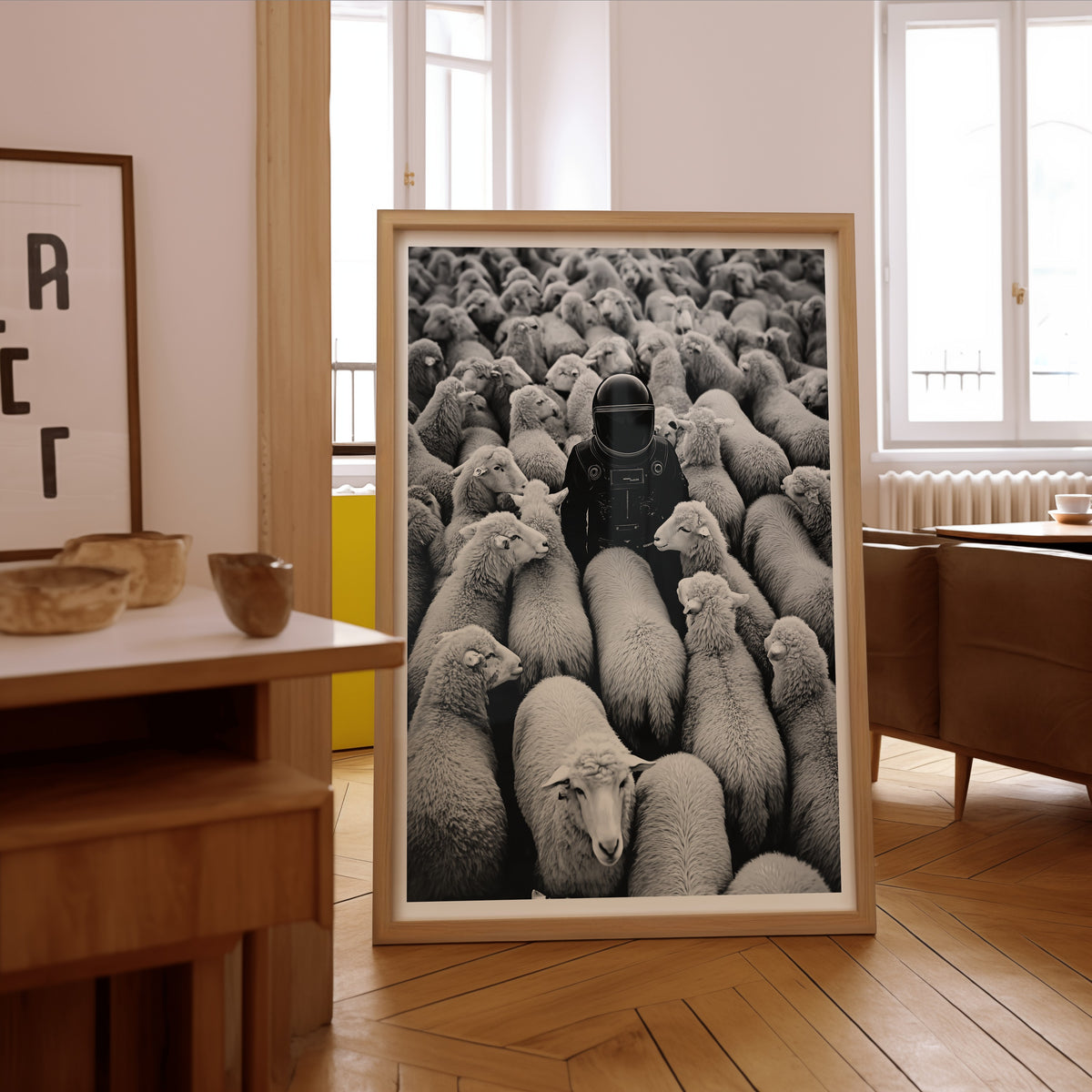 Väggmockup av Alone in the Crowd affisch på ljus vägg – Bozetto konsttryck – nr 4