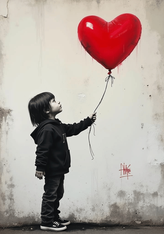 Girl With Love Balloon poster visad rakt fram – Bozetto affisch i hög tryckkvalitet