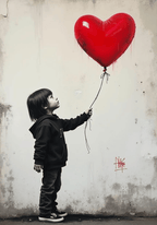 Girl With Love Balloon poster visad rakt fram – Bozetto affisch i hög tryckkvalitet