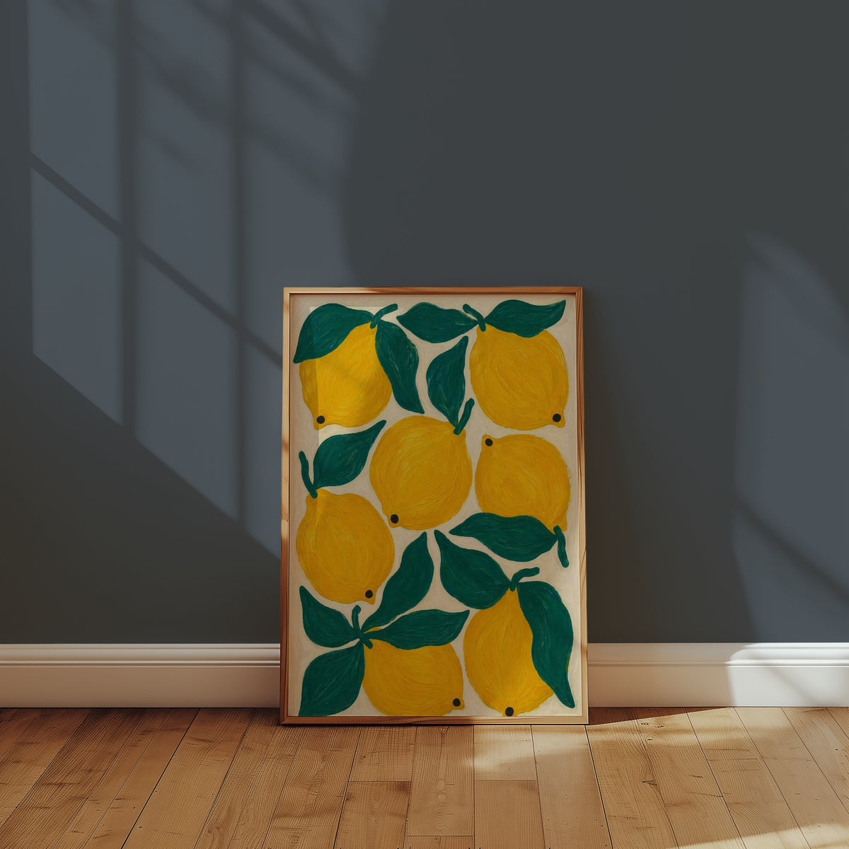 Sunny Lemons affisch i ljust minimalistiskt vardagsrum – köp enkelt hos Bozetto i hög kvalitet