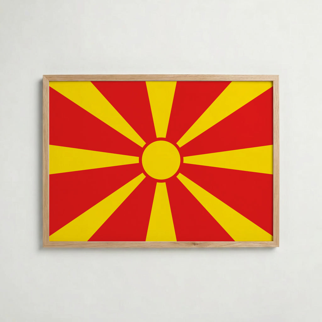 North Macedonia National Flag Poster i ekram – inramad konsttryck för stilren inredning hos Bozetto