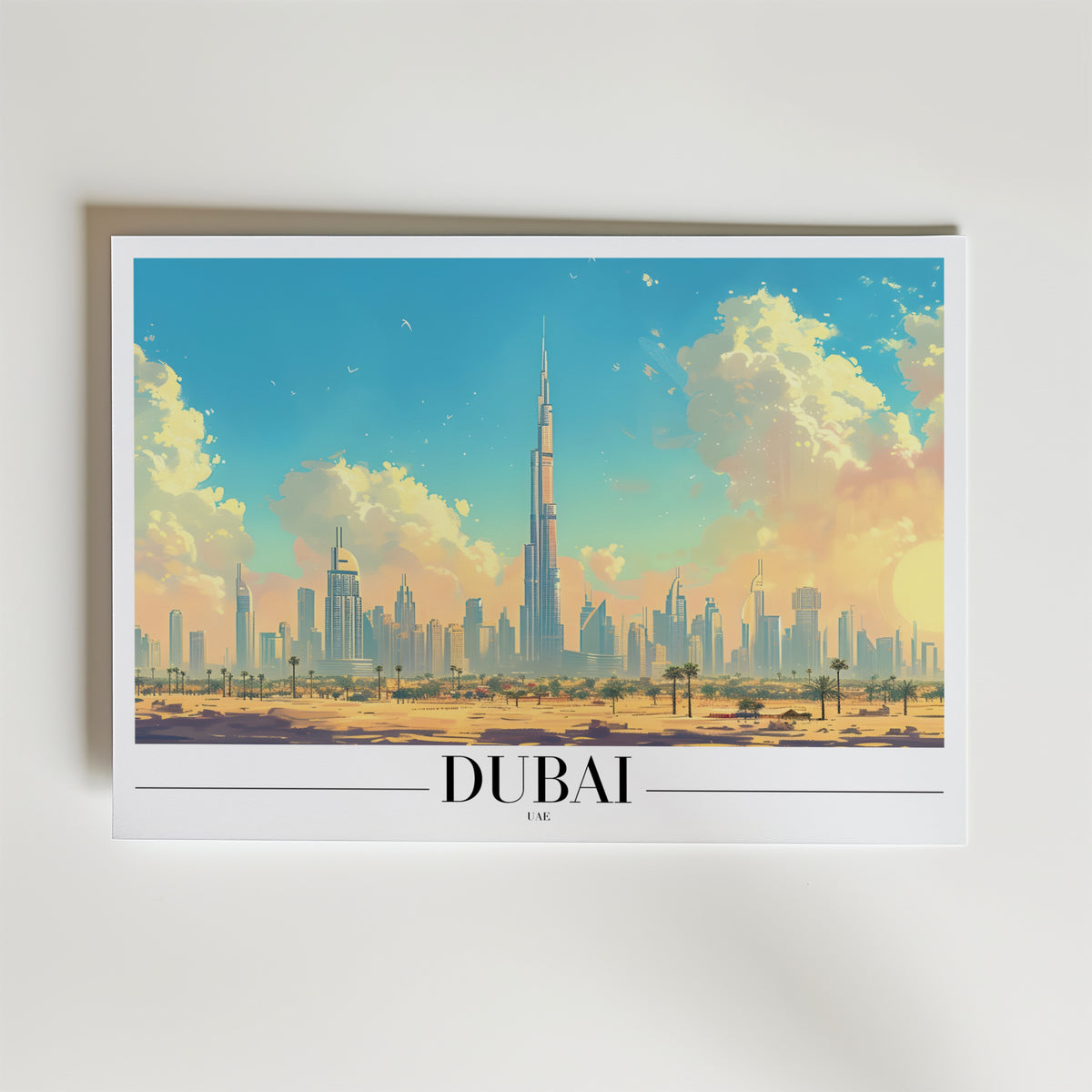 Dubai Skyline – stilfullt konsttryck från Bozetto, tryckt på matt finpapper i hög tryckkvalitet