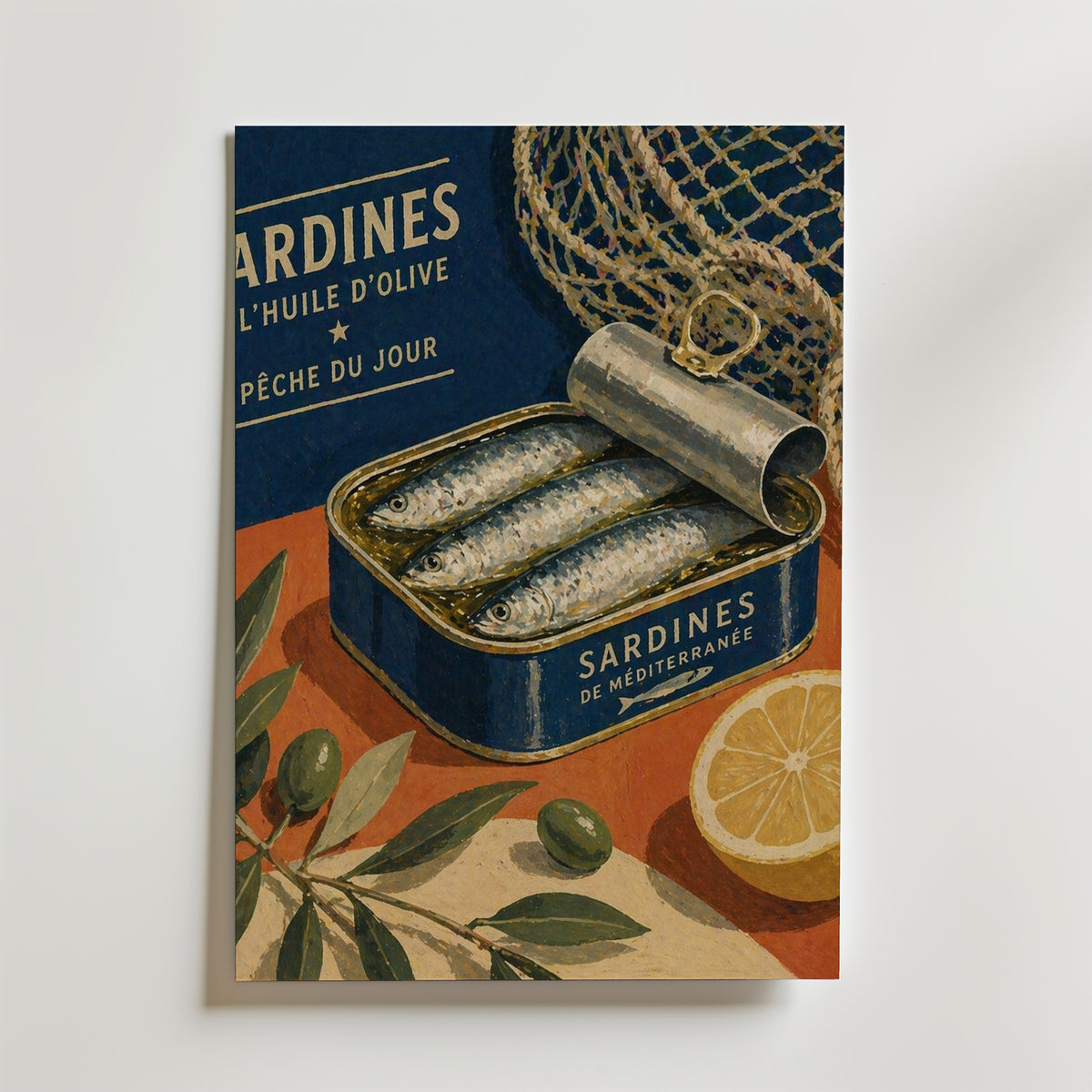 Sardines du Jour affisch inramad i neutral ram – se hur konsttrycket ser ut, Bozetto