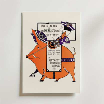 Bozettos "This Is The End Poster" på premiumpapper har en stiliserad orange gris med geometriska mönster - perfekt för Ink Beasts' Parade.