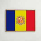 Andorra National Flag Poster i ekram – inramad konsttryck för stilren inredning hos Bozetto
