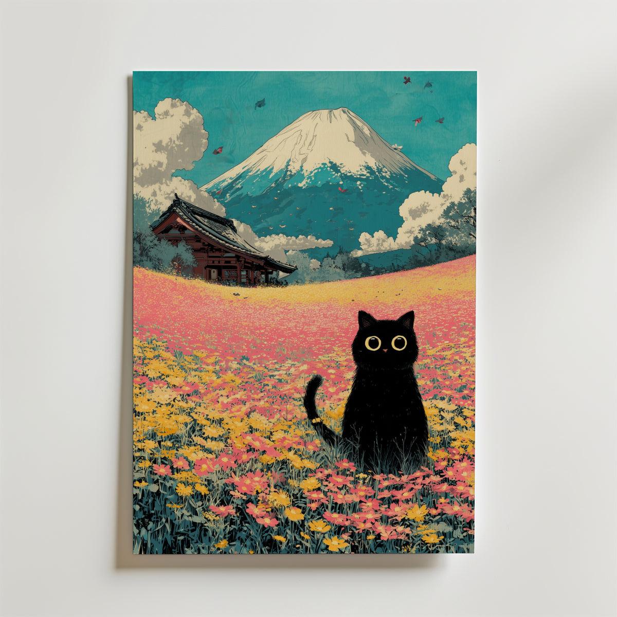 Whispering Fields Cat – stilfullt konsttryck från Bozetto, tryckt på matt finpapper