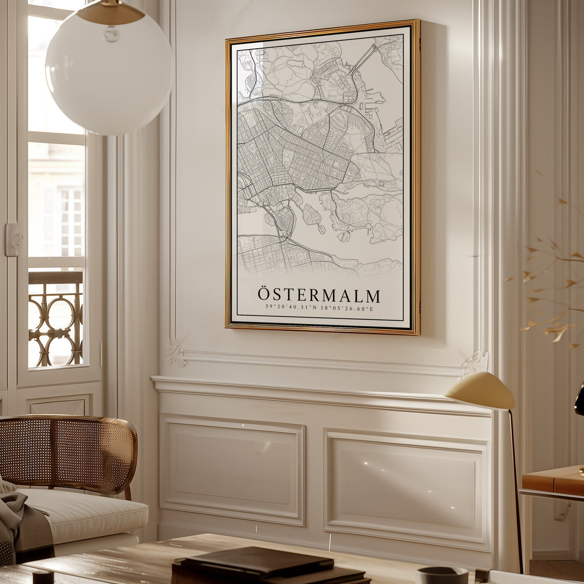 Östermalm Karta affisch i ljust minimalistiskt vardagsrum – köp enkelt hos Bozetto
