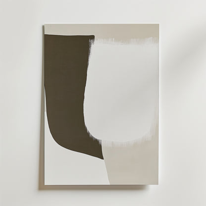 Bozetto's Contrasting Shapes Poster visar en minimalistisk abstrakt design med överlappande, böjda former i dämpad svart, beige och vitt på premiumpapper. Texturerade penseldrag och subtila kontraster ger ett sofistikerat visuellt tilltal.