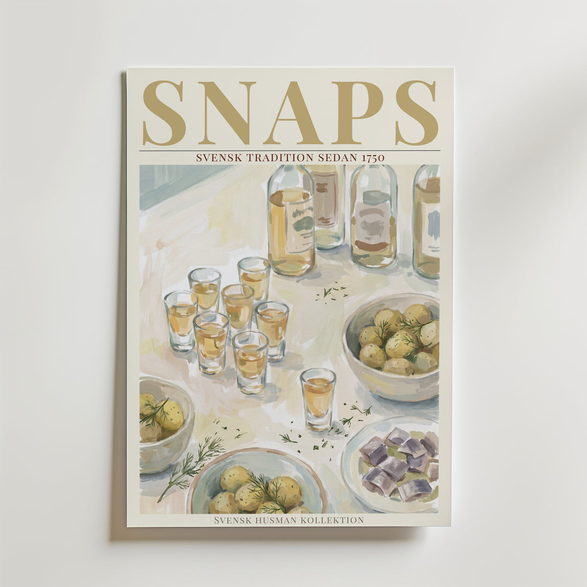 Snaps affisch inramad i neutral ram – se hur konsttrycket ser ut, Bozetto i hög tryckkvalitet