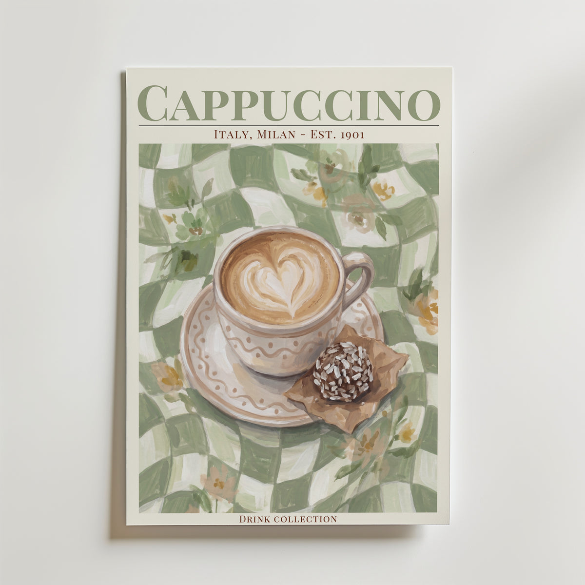 Cappuccino affisch inramad i neutral ram – se hur konsttrycket ser ut, Bozetto i hög tryckkvalitet