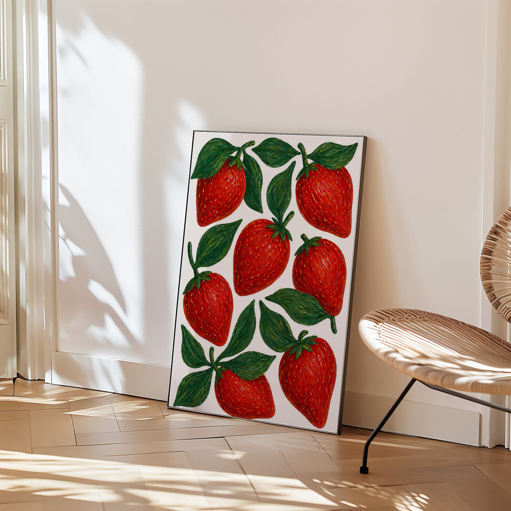 Sweet Strawberries affisch i ljust minimalistiskt vardagsrum – köp enkelt hos Bozetto