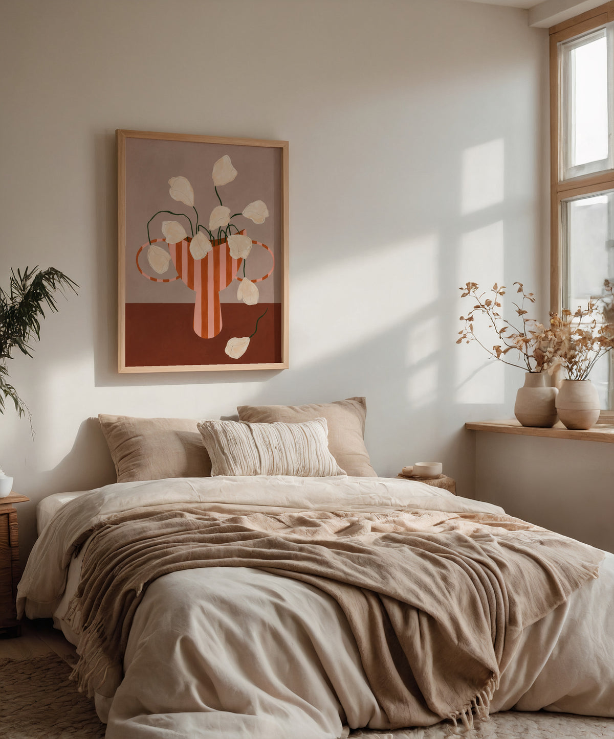 Languid Bloom affisch i minimalistiskt sovrum – köp enkelt hos Bozetto i hög kvalitet