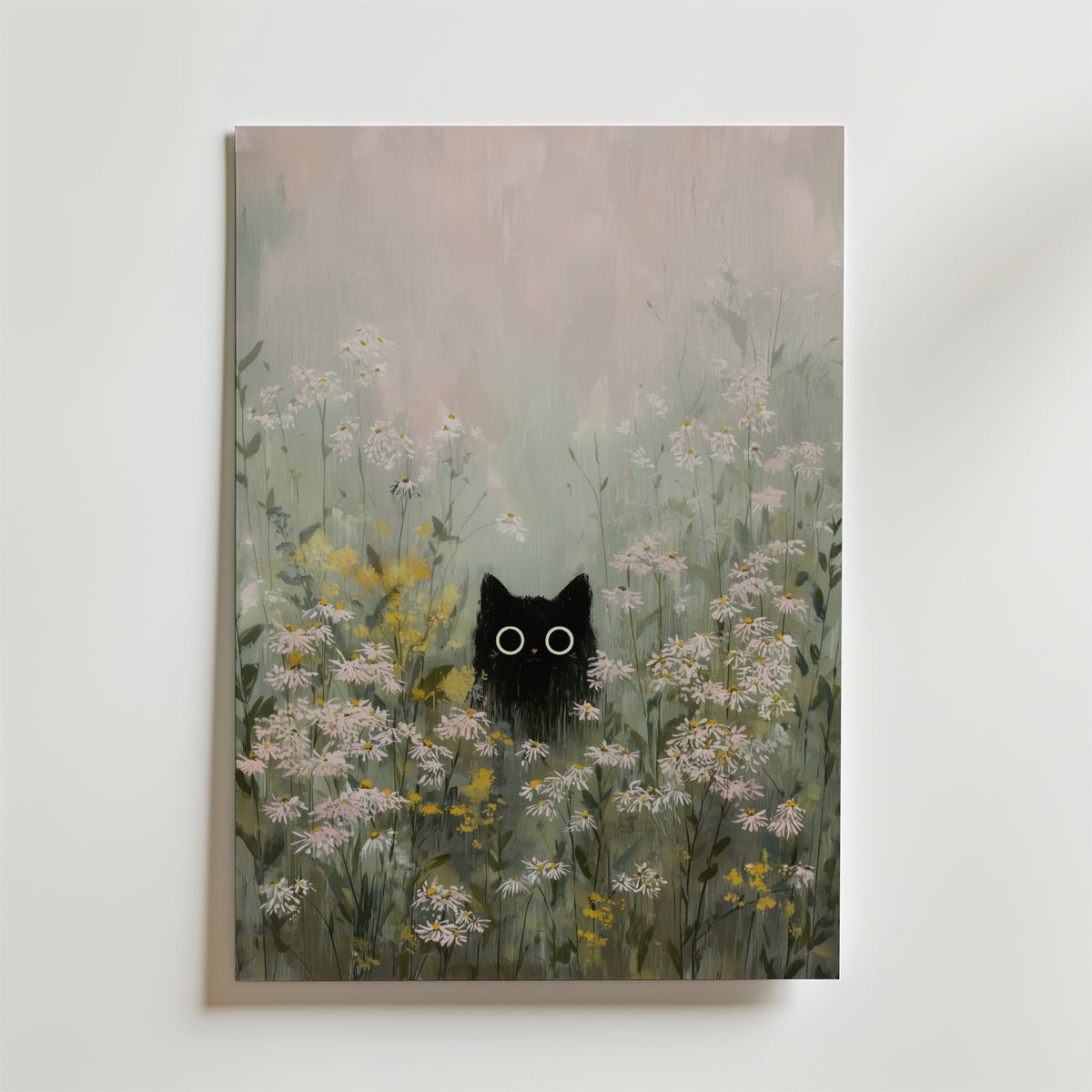 Silent Meadow Cat – stilfullt konsttryck från Bozetto, tryckt på matt finpapper i hög tryckkvalitet