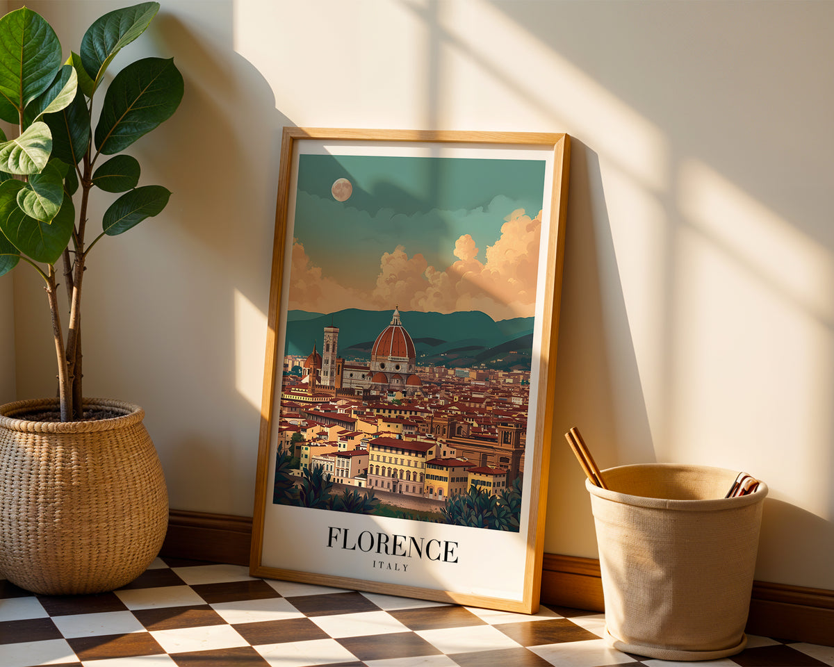 Mockup av Florence Beneath The Moon affisch på vägg – köp enkelt hos Bozetto i hög kvalitet
