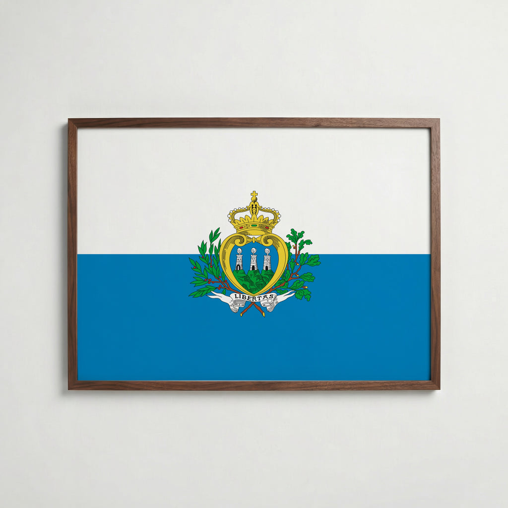 San Marino National Flag Poster i valnötsram – varm konstaffisch för hemmet från Bozetto