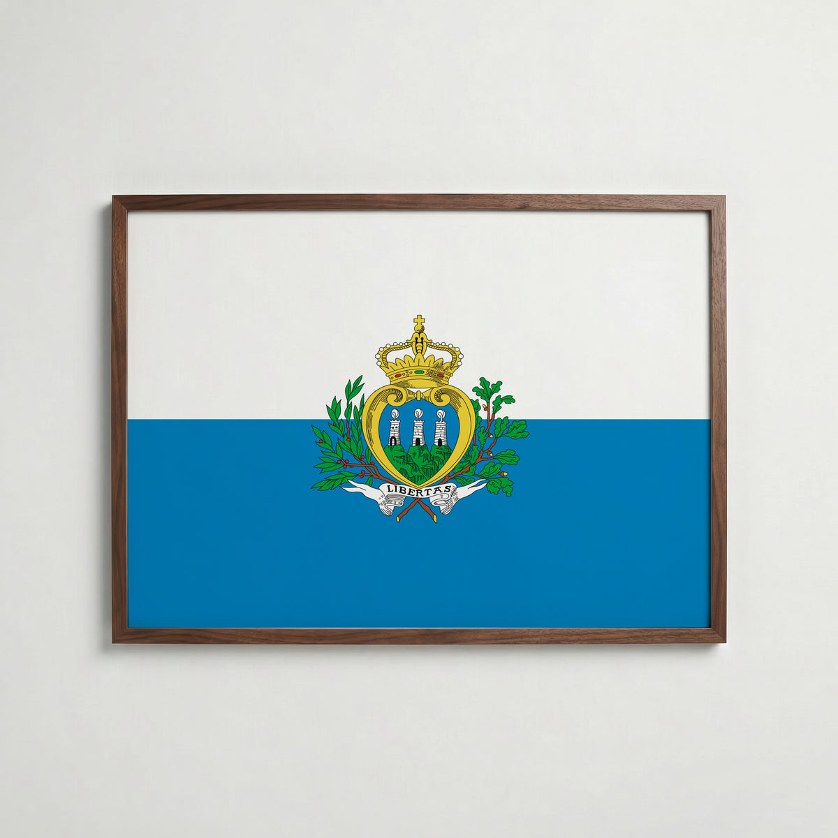 San Marino National Flag Poster i valnötsram – varm konstaffisch för hemmet från Bozetto