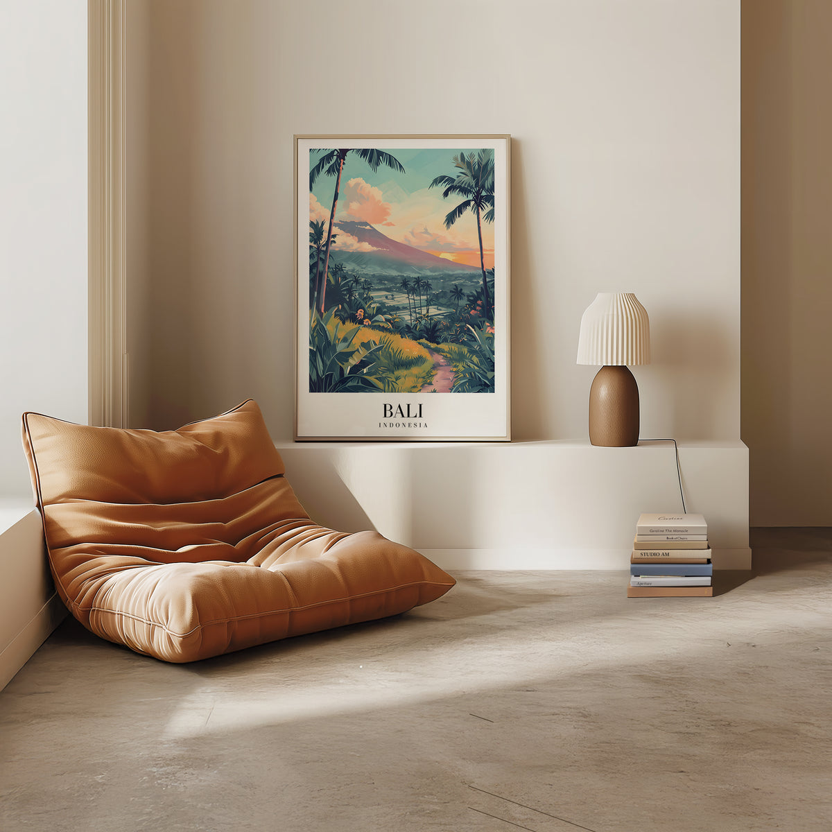The Bali poster visualiserad på vägg – se rätt storlek med mockup från Bozetto i hög tryckkvalitet