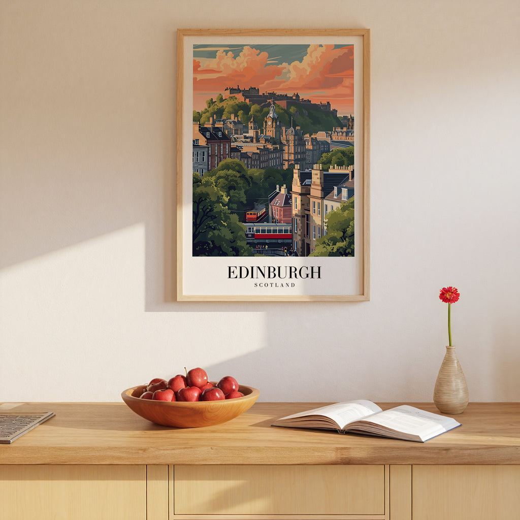 Edinburgh Beneath The Castle – affisch med stilfullt motiv från Bozetto i hög kvalitet