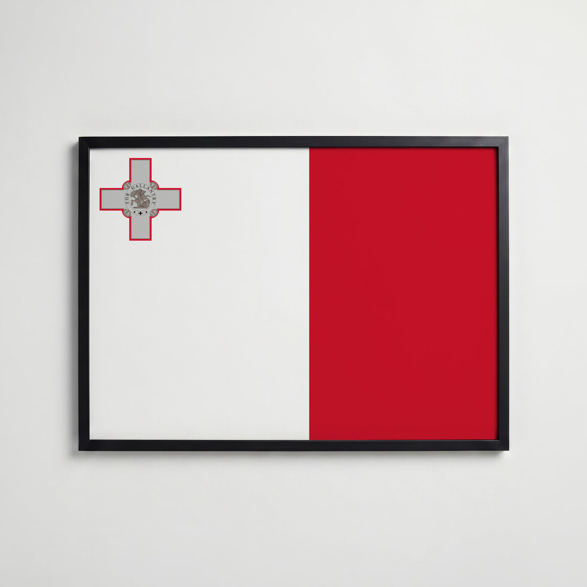 Malta National Flag Poster i svart ram – stilren konsttryck som väggdekor från Bozetto