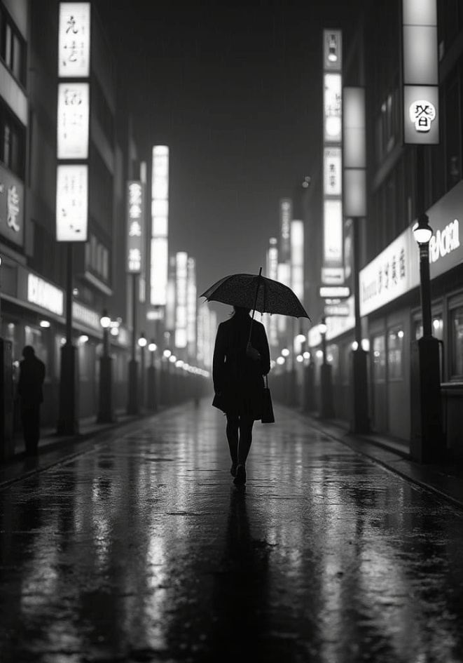 Lonely Walk in the Rain poster visad rakt fram – Bozetto affisch i hög tryckkvalitet