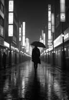 Lonely Walk in the Rain poster visad rakt fram – Bozetto affisch i hög tryckkvalitet