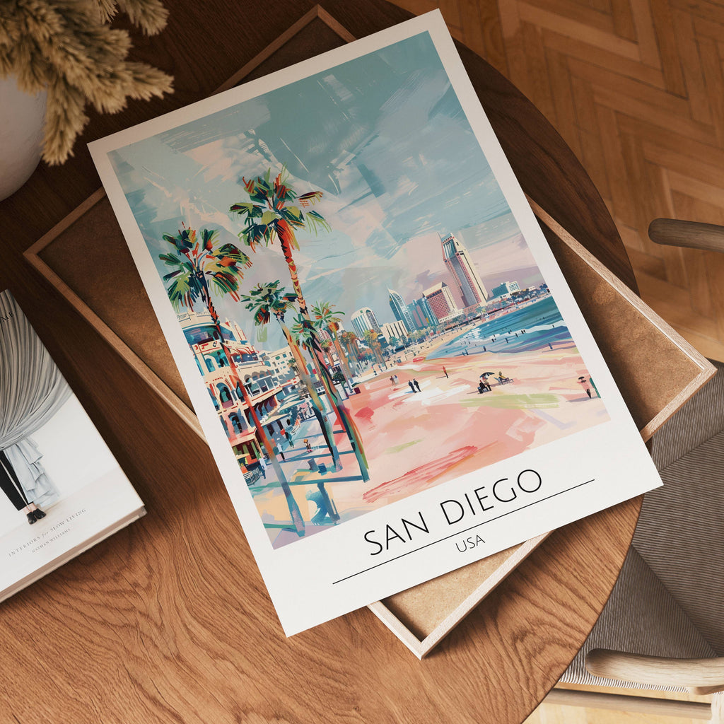 San Diego Beachfront Skyline – affisch med stilfullt motiv från Bozetto i hög kvalitet