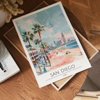 San Diego Beachfront Skyline – affisch med stilfullt motiv från Bozetto i hög kvalitet
