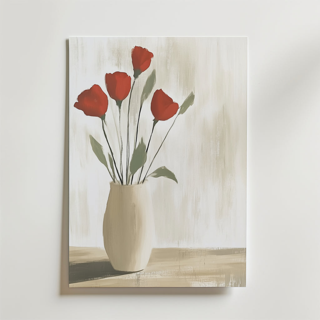 Red Roses In Vase – stilfullt konsttryck från Bozetto, tryckt på matt finpapper i hög tryckkvalitet