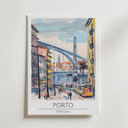 Porto Riverside Tramway – stilfullt konsttryck från Bozetto, tryckt på matt finpapper