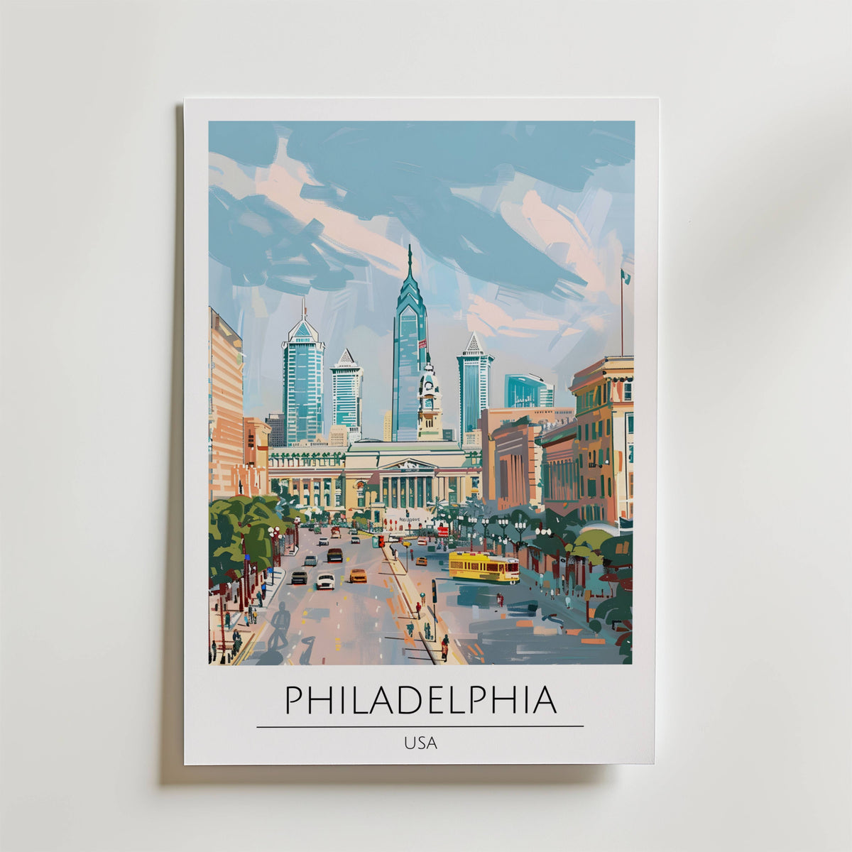 Philadelphia City Hall View – stilfullt konsttryck från Bozetto, tryckt på matt finpapper