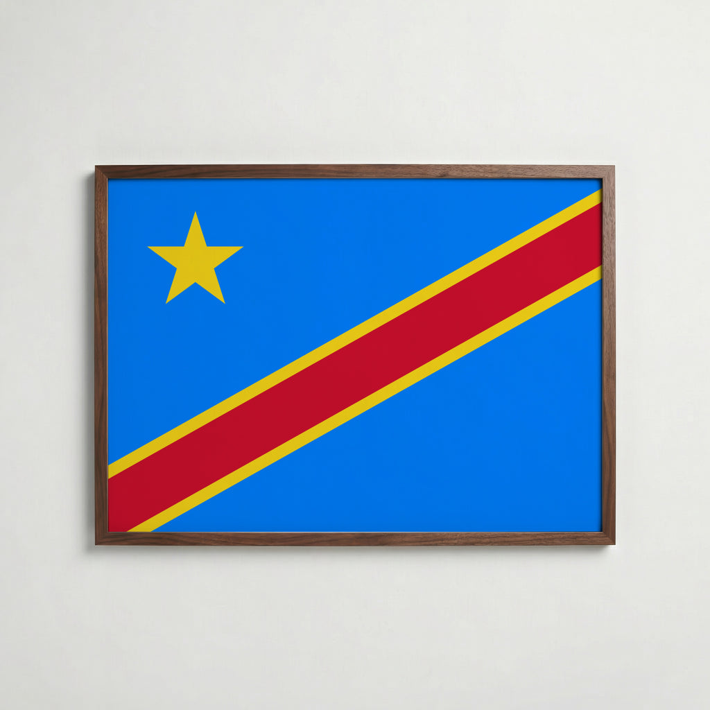 DR Congo National Flag Poster i valnötsram – varm konstaffisch för hemmet från Bozetto