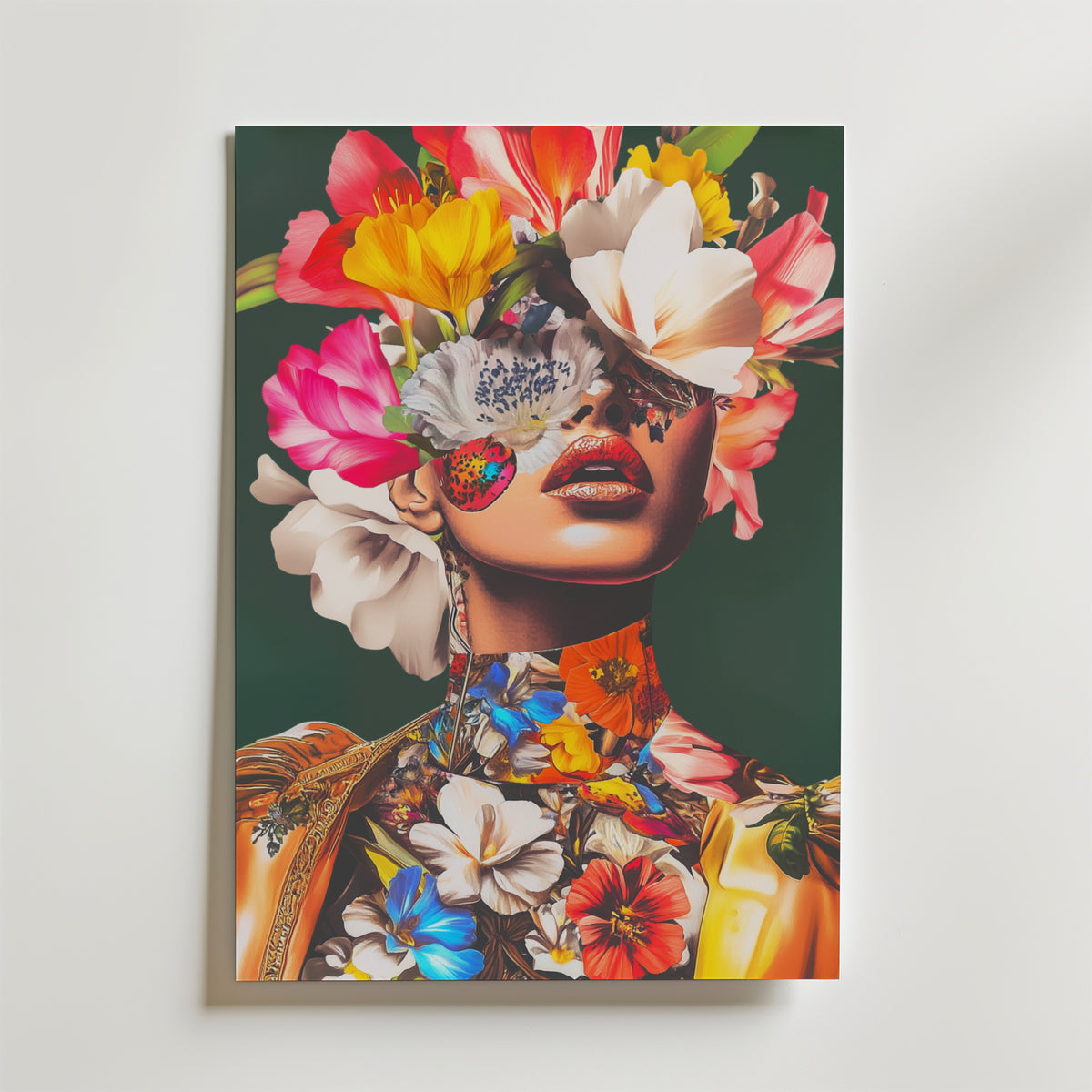 Floral Mask Portrait – stilfullt konsttryck från Bozetto, tryckt på matt finpapper