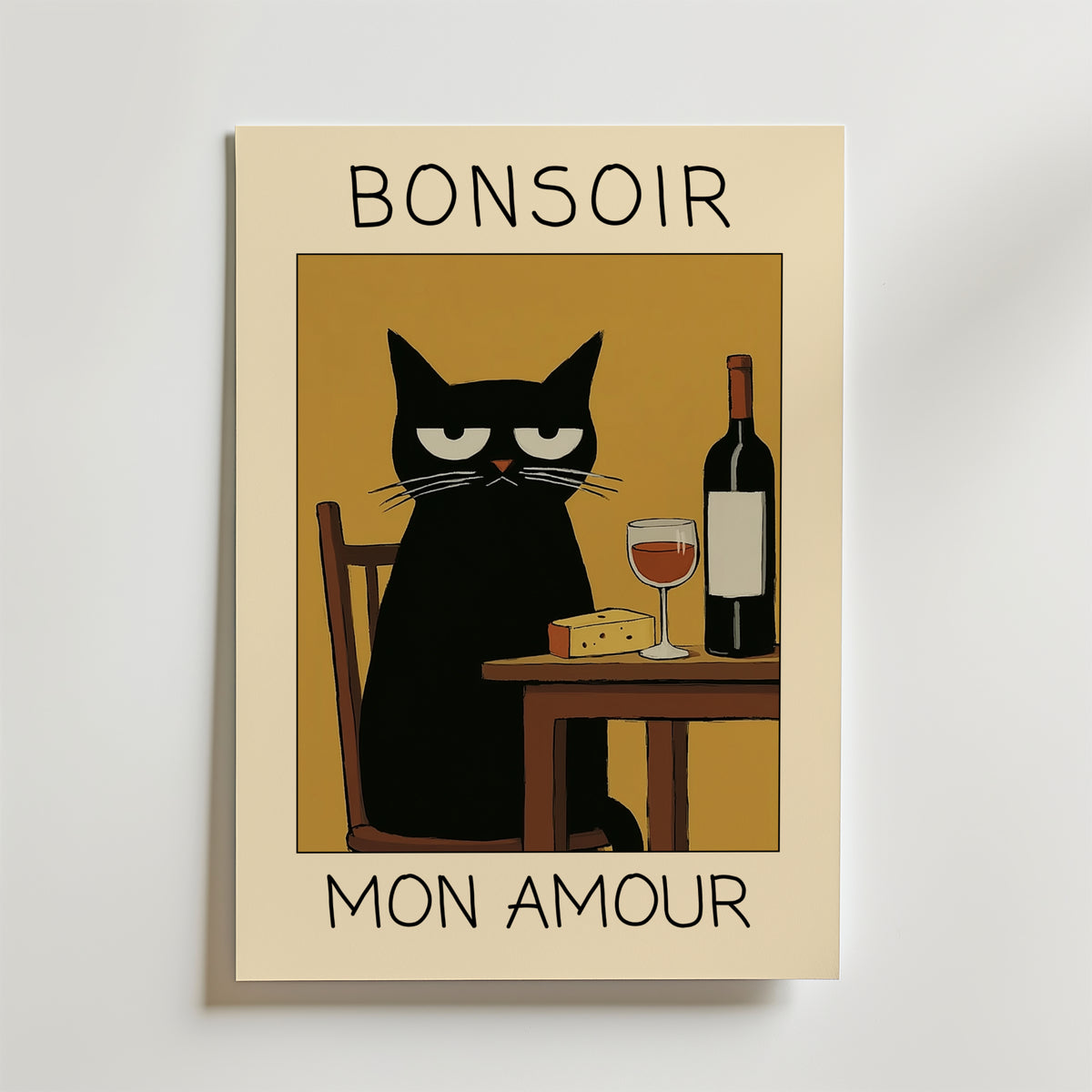 Midnight Wine Cat – stilfullt konsttryck från Bozetto, tryckt på matt finpapper i hög tryckkvalitet
