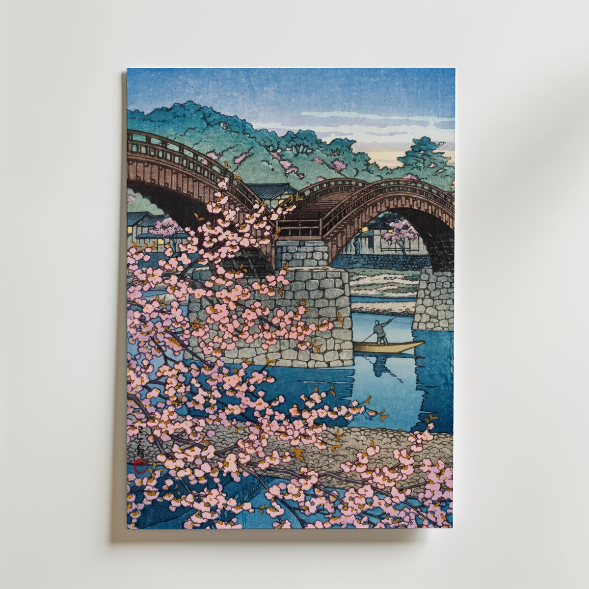 Spring Evening at Kintai inramad affisch – konsttryck från Bozetto i hög kvalitet