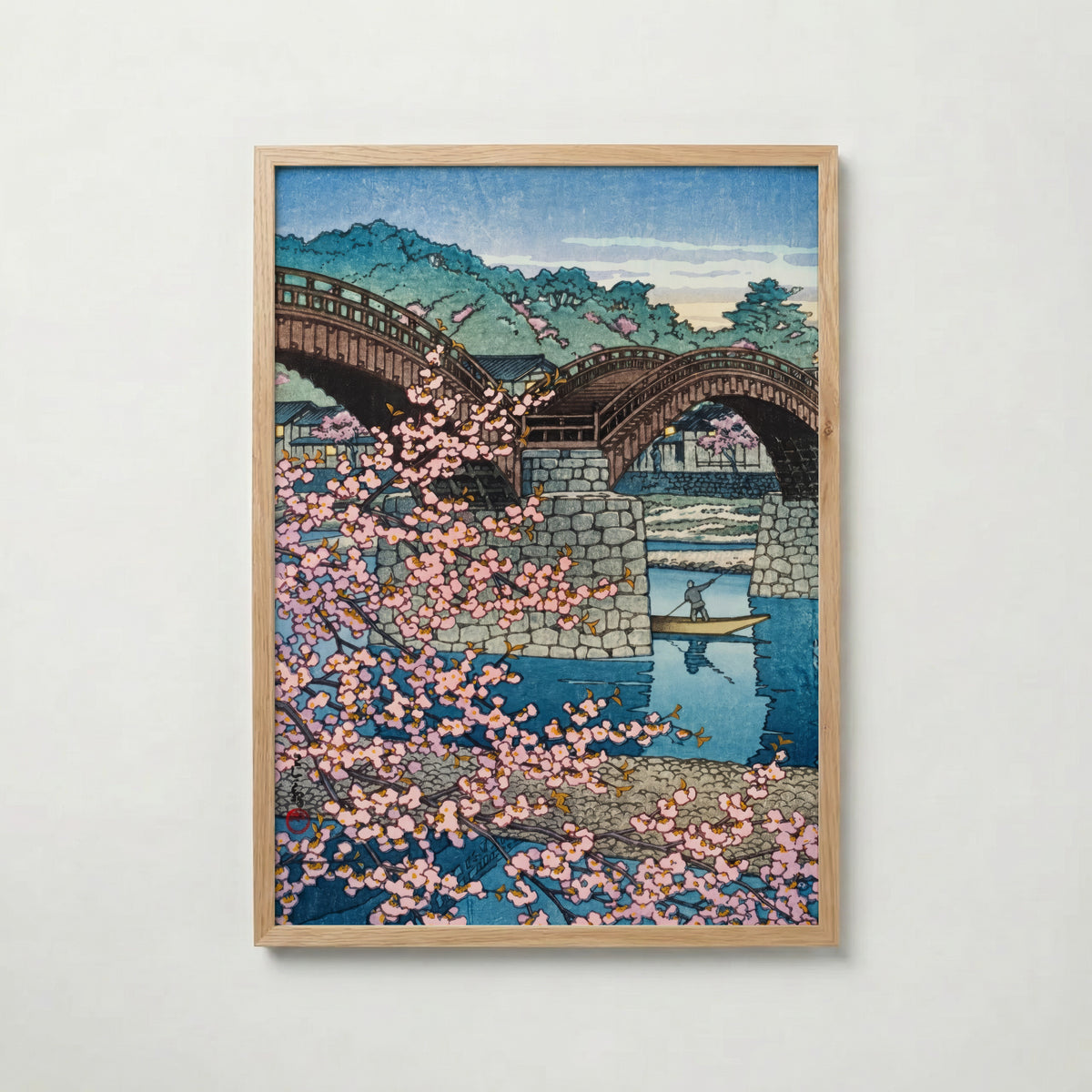 Spring Evening at Kintai i ekram med ljust trä – köp enkelt hos Bozetto affisch i hög kvalitet