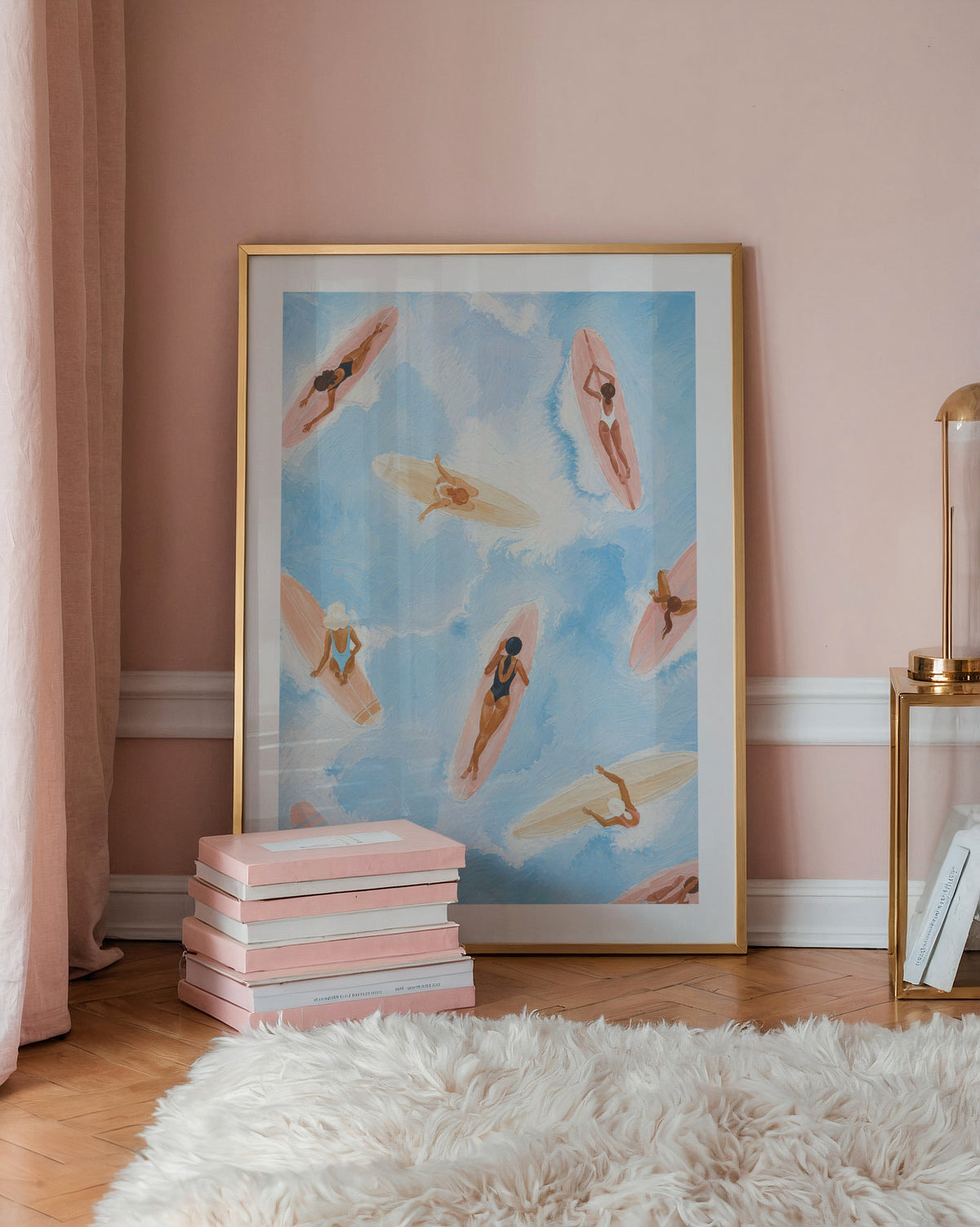 Surf Escape affisch i minimalistiskt sovrum – köp enkelt hos Bozetto i hög kvalitet