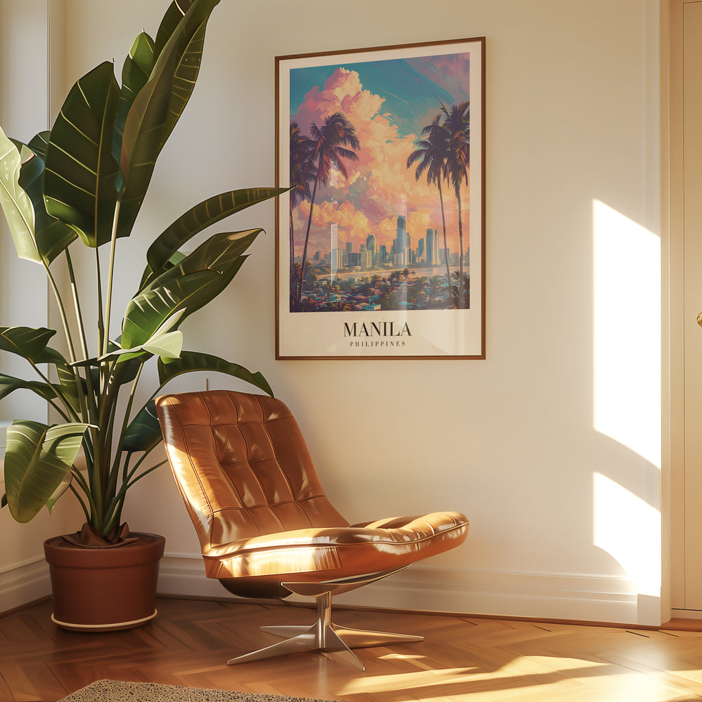 Mockup av Golden Hour Over Manila affisch på vägg – köp enkelt hos Bozetto i hög kvalitet