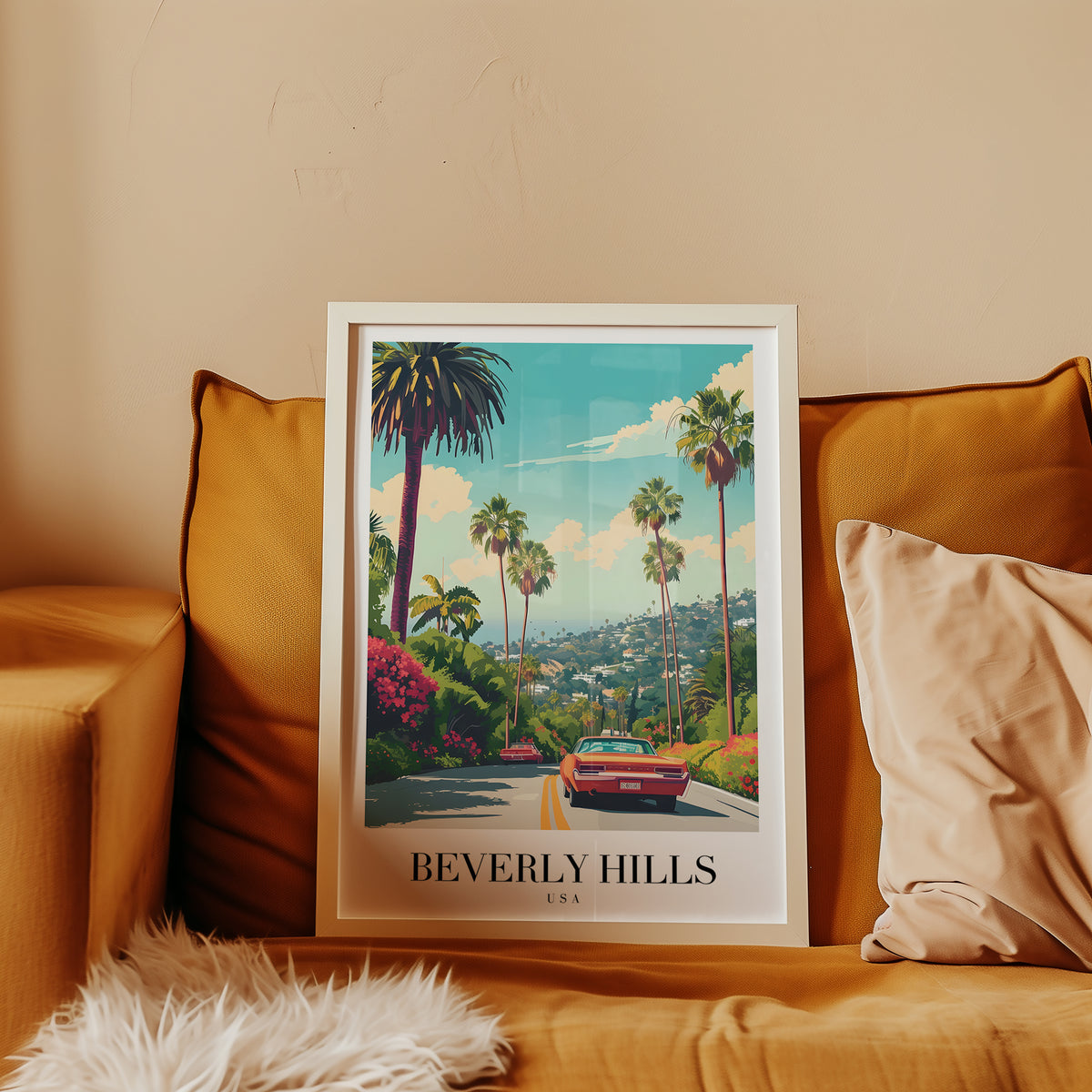 Mockup av The Beverly Hills affisch på vägg – köp enkelt hos Bozetto i hög kvalitet