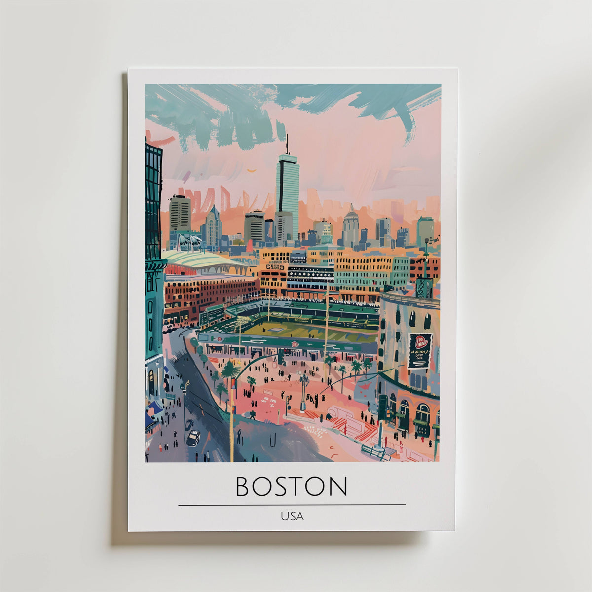 Boston Skyline Stadium – stilfullt konsttryck från Bozetto, tryckt på matt finpapper