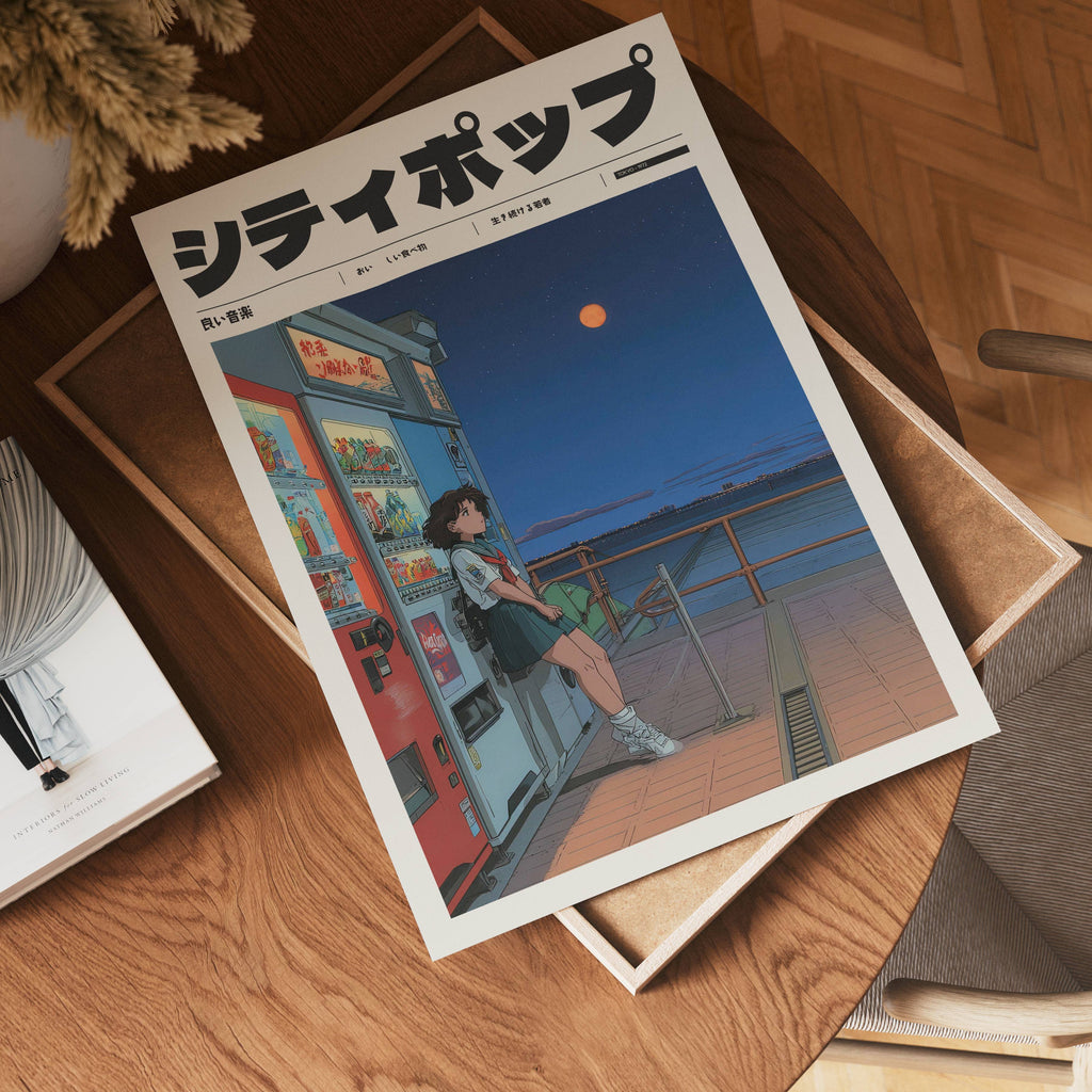 Väggmockup med Under the Tangerine Moon – köp enkelt hos Bozetto affisch i hög kvalitet