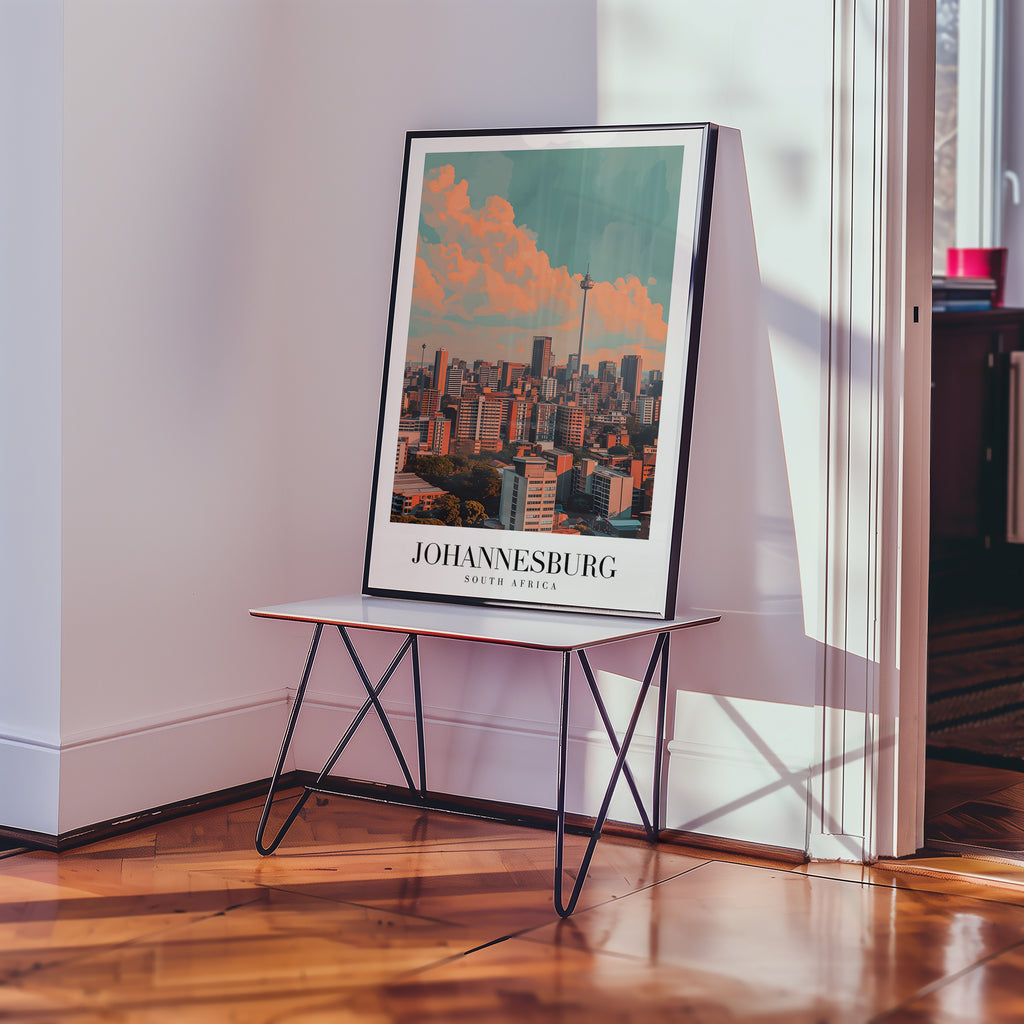 Mockup av Johannesburg In The Sun affisch på vägg – köp enkelt hos Bozetto i hög kvalitet