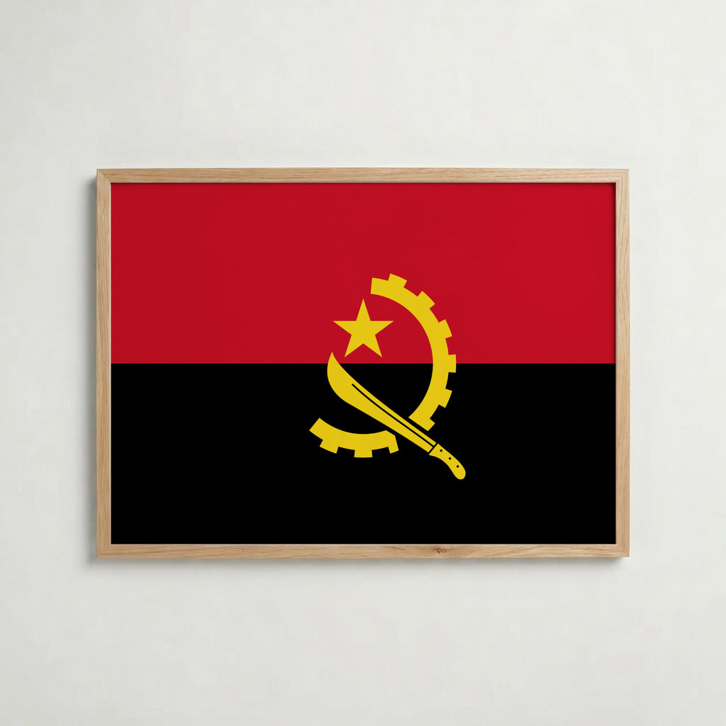 Angola National Flag Poster i ekram – inramad konsttryck för stilren inredning hos Bozetto