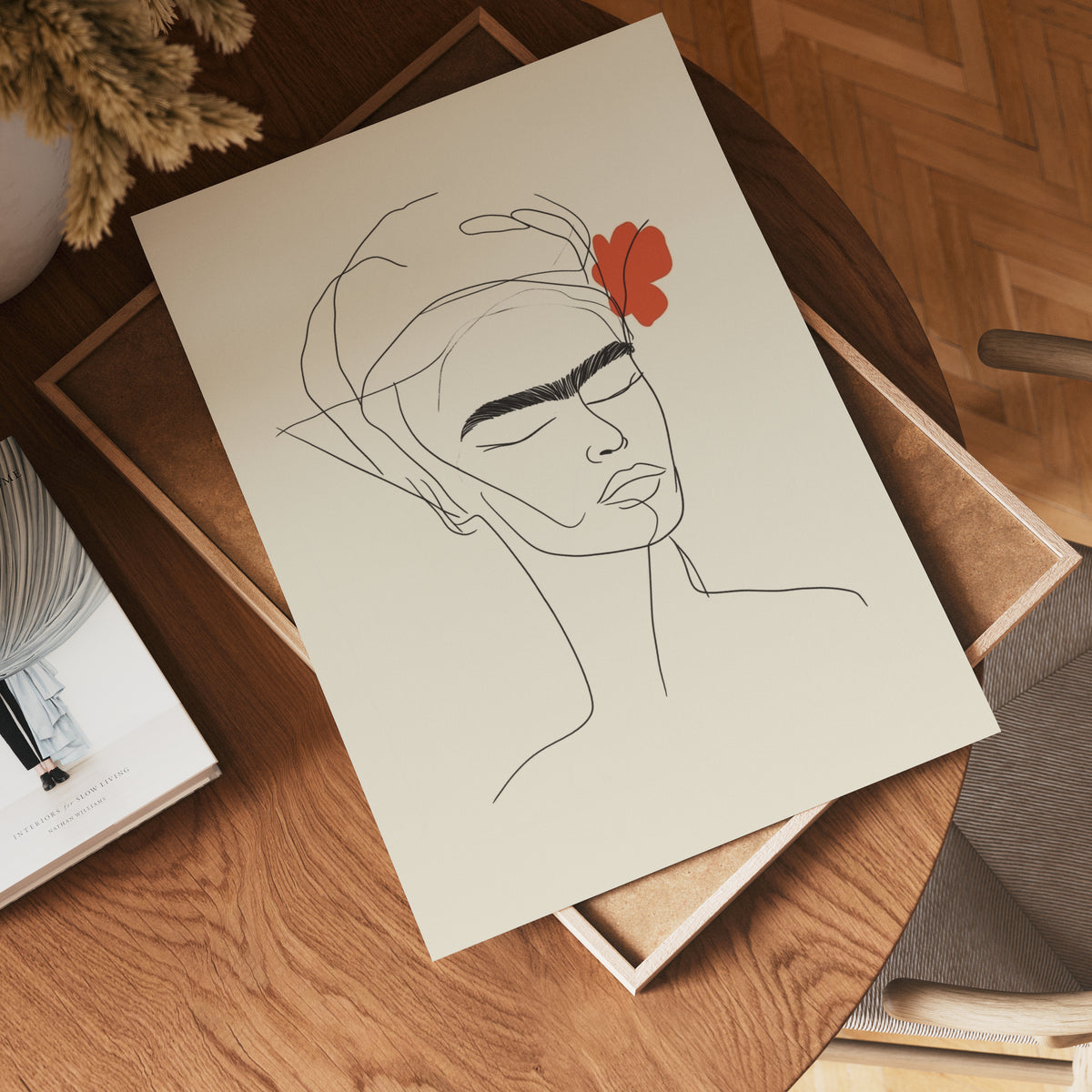 Frida Inspired Line Art poster visad rakt fram – Bozetto affisch i hög tryckkvalitet