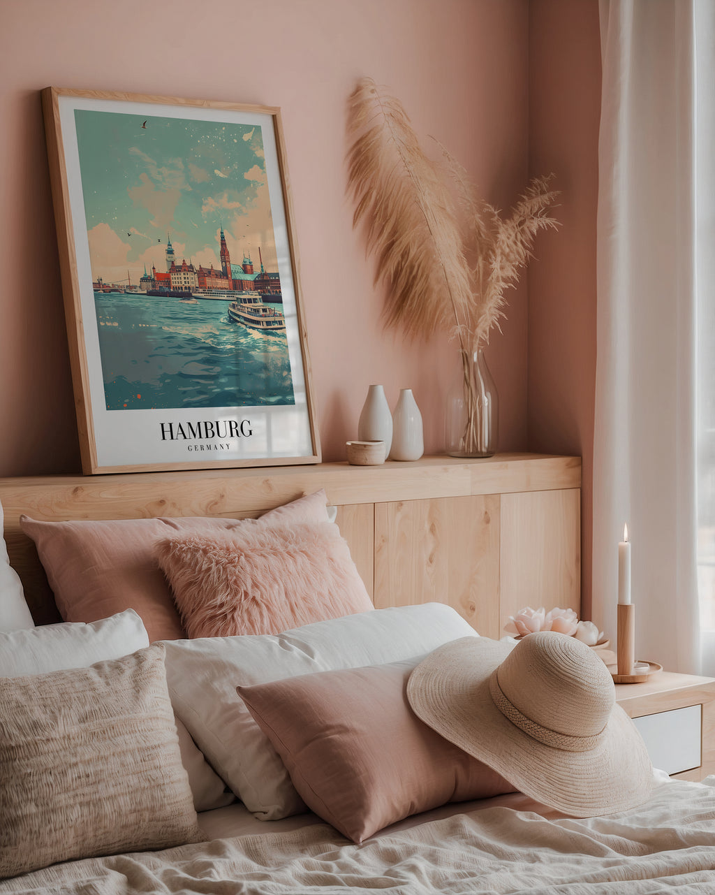 Väggmockup av Sails Of Hamburg affisch på ljus tegelvägg – Bozetto konsttryck i hög tryckkvalitet